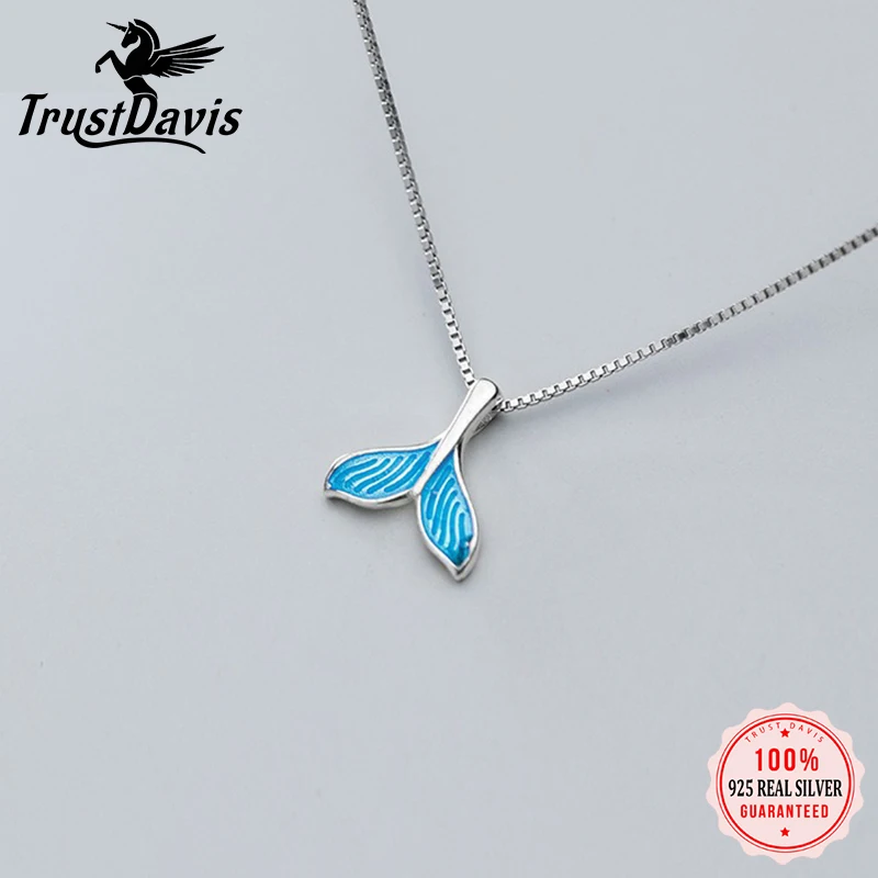 

TrustDavis Real 925 Sterling Silver Cute Blue Fish Tail Pendant Handmade DIY Necklace Bracelet Accessories Fine Jewelry DZ1734