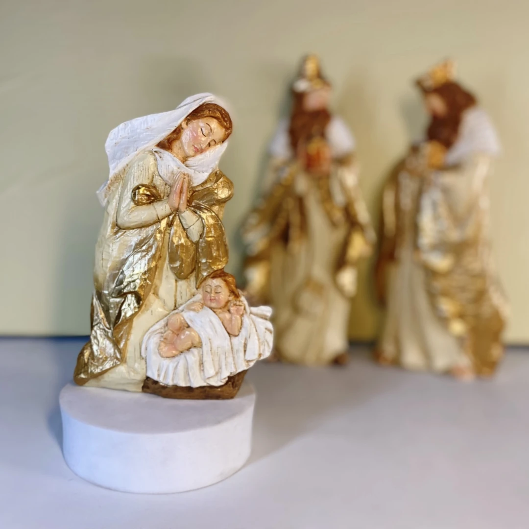 Nativity Figurines Scene Set Holy Manger Christmas Decor Jesus Birth Crib Statue Ornaments Catholic Christian Home Decorations