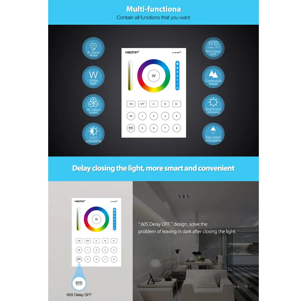 MiBoxer RGBCCT LED Light Lamp Switch Controller Milight 4 6 8 100 Zones Wireless 2.4G RF Remote 86 Sty dimmer Smart Touch Panel
