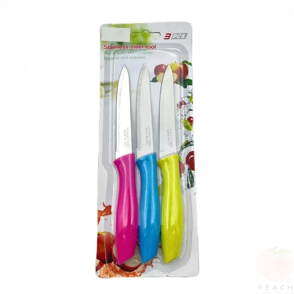 3 Piece Stainless Steel Classic Paring Knives with Straight Edge Spear Point