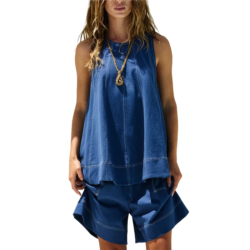 

ASDS-Womens Summer 2 Piece Sets Beach Vacation Outfits High Neck Tank Top And Shorts Set Resort Wear Matching Clothes