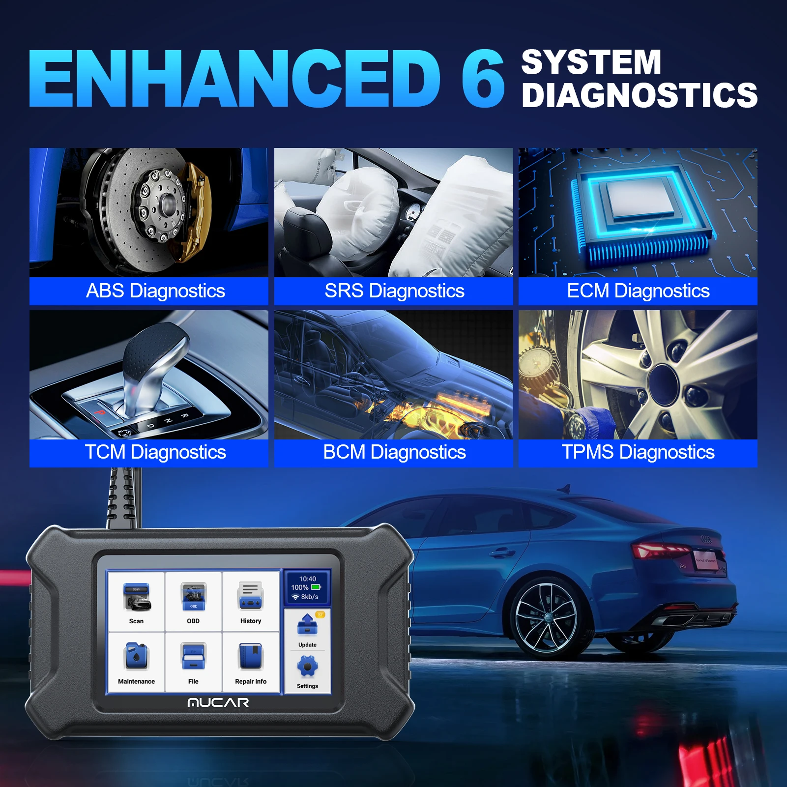 MUCAR CS6 OBD2 Scanner 6 Strumenti diagnostici del sistema Olio/EPB/SAS/ETS/TPMS/ABS/DPF Reset Lettore di codici per auto Diagnosi Strumenti