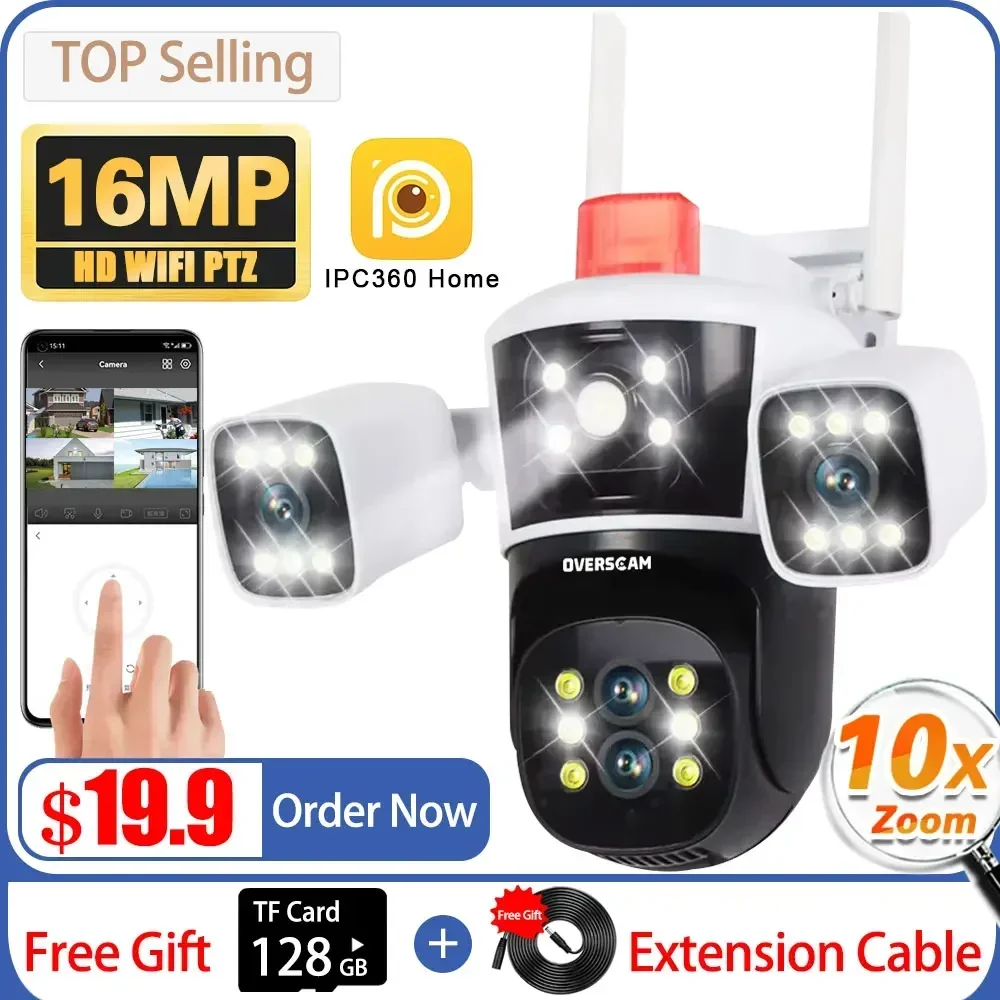 

16MP 10X Zoom Auto Tracking WiFi IP Camera Four lens Outdoor 360°Panoramic View PTZ Security Protection Street Surveillance Cam