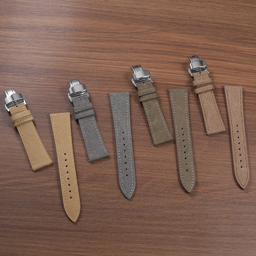 Vintage Leder-Uhrenarmband 20mm 22mm Schwarz Oliv Khaki Schnellverschluss-Uhrenband mit Faltschließe für Herren