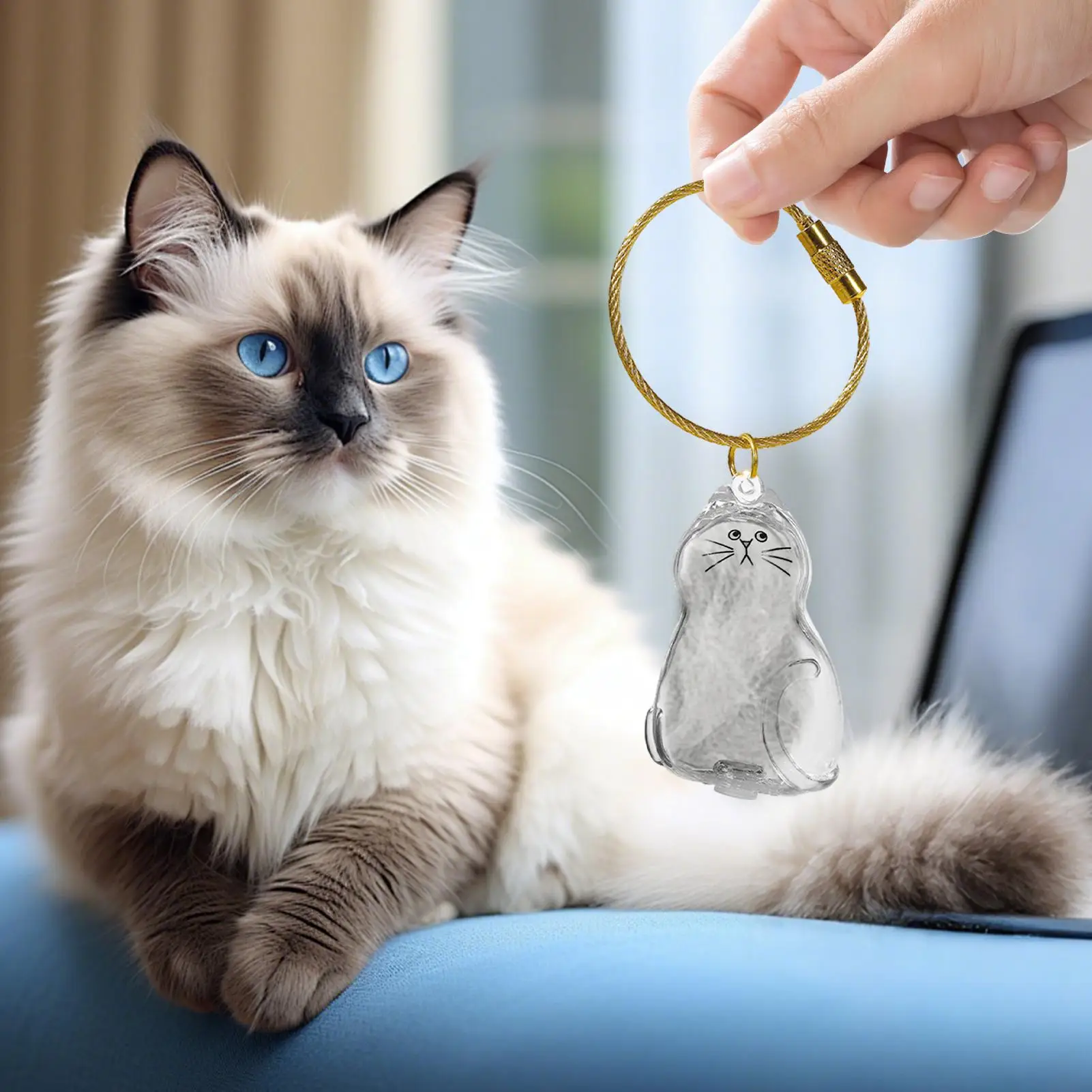 Katzenhaar-Aufbewahrungsanhänger, Haustier-Gedenk-Andenken, leichter Katzenhaar-Aufbewahrungs-Schlüsselanhänger, Charm für Geldbörse, Tasche, Rucksack – Detail 5