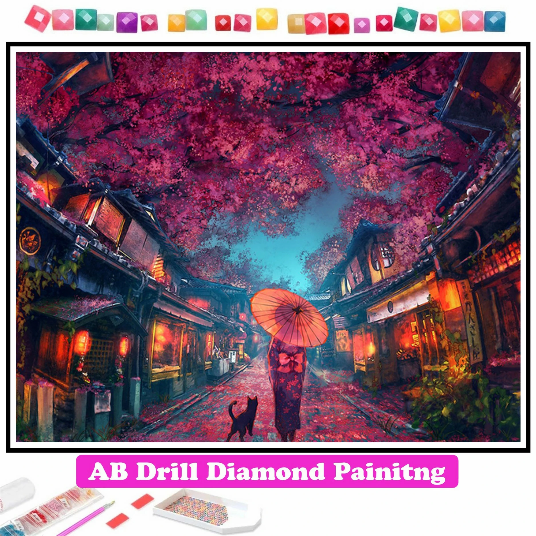 

Japanese Sakura Landscape AB Diamond Painting Embroidery Fantasy Cartoon Girl Cross Stitch Mosaic Picture Handicraft Home Decor