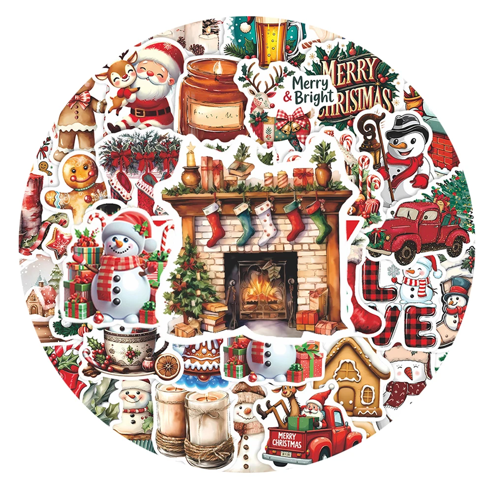 

10/30/60pcs Kawaii Vintage Christmas Cartoon Stickers Cute Graffiti Decals Waterproof DIY Notebook Phone Suitcase Sticker Decor