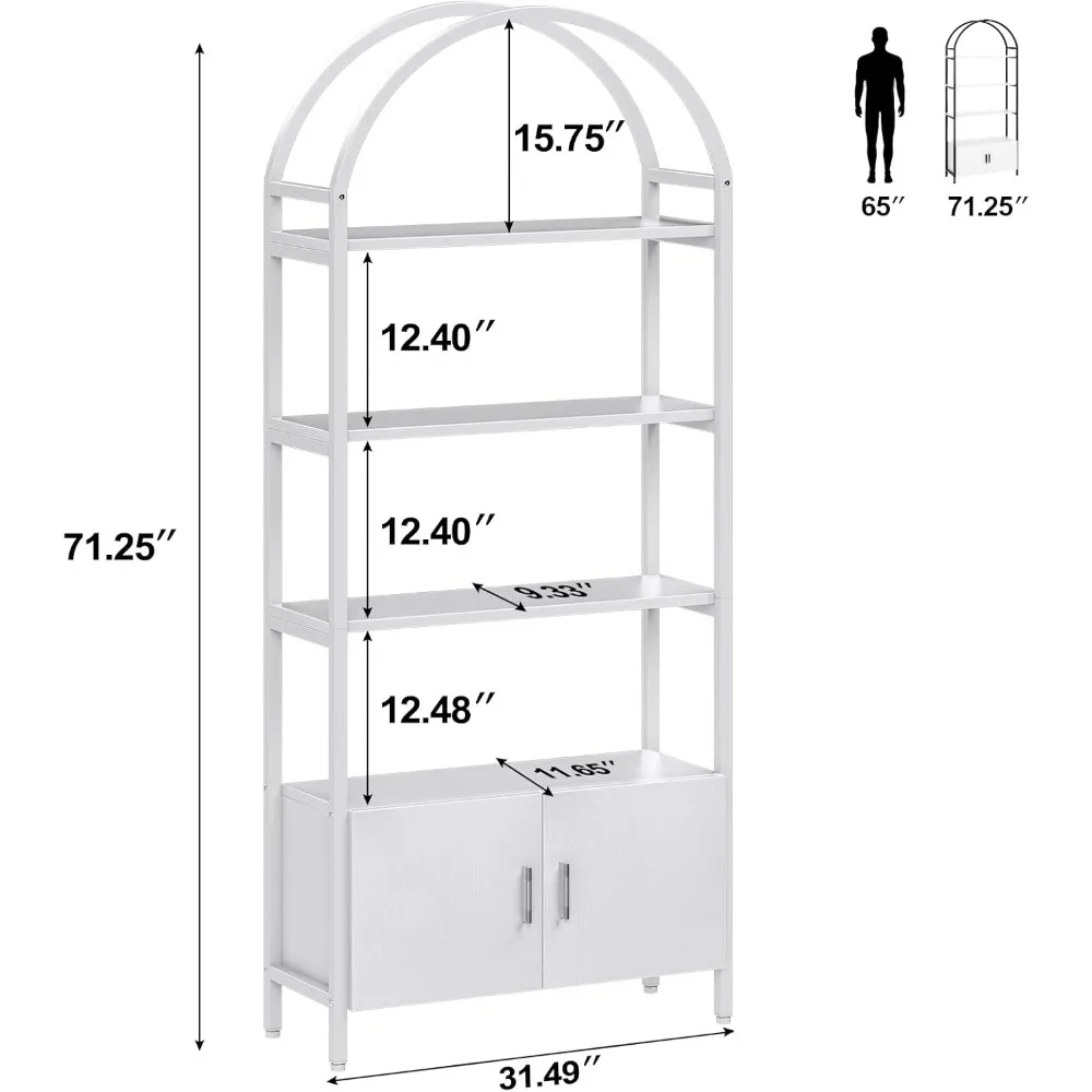 ドア収納付きアーチ型本棚、高さ71インチの工業用本棚、頑丈な金属フレーム、e1品質