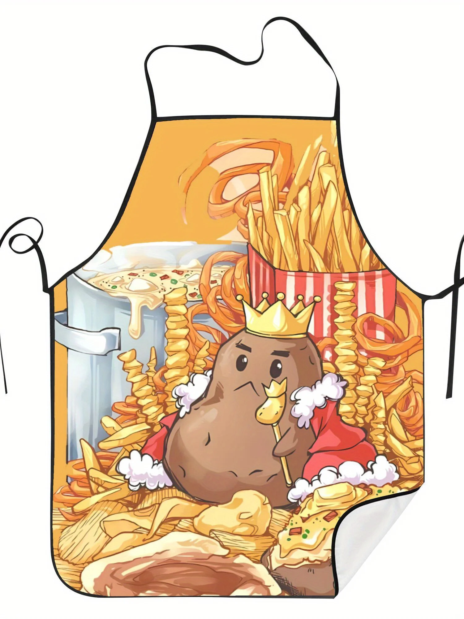 Playful Potato-Themed Kitchen Apron - Vintage Style, Woven Fabric with Cartoon Design, Features Fun Potato & Fries Illustratio