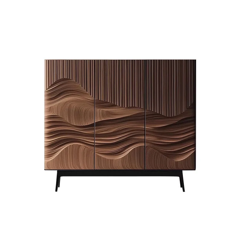 مدخل الدخول خزانة خشبية صلبة مزخرفة خزانة أحذية فنية عتيقة متوسطة خزانة تخزين غرفة المعيشة #6