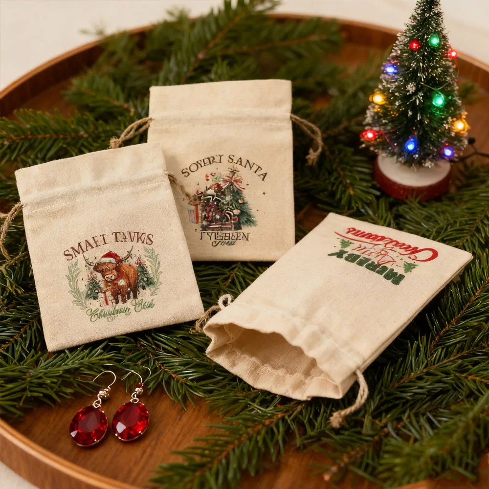 

12 шт., рождественский подарок с конфетами, ювелирные изделия, сумка на шнурке, хлопково-льняной комплект, карманный браслет, мешковины для хранения, рождественская подарочная упаковка