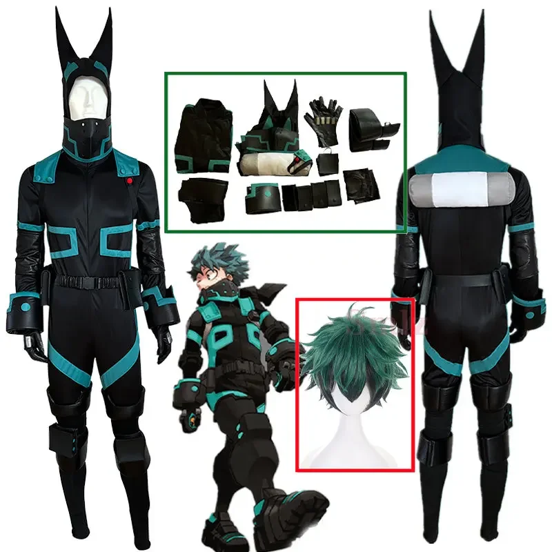 

High Quality Midoriya Izuku Cosplay Anime My Hero Academy Cosplay Costume Black Man Woman Costume Set Halloween Wig Props