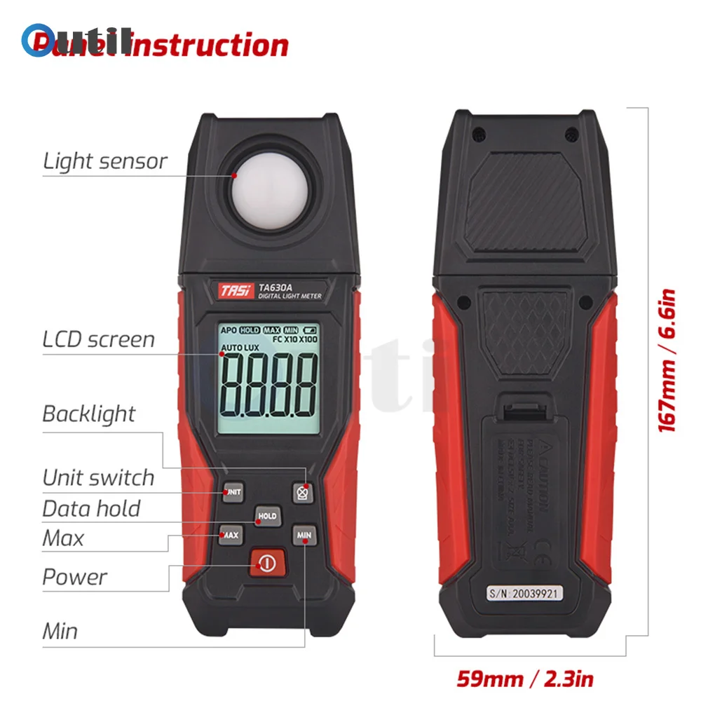 TASI TA630 Luxometer Professional Lux Meter Handheld Light Meter High Accuracy Luxmeter 0.1-200000LUX Illuminometer Photometer