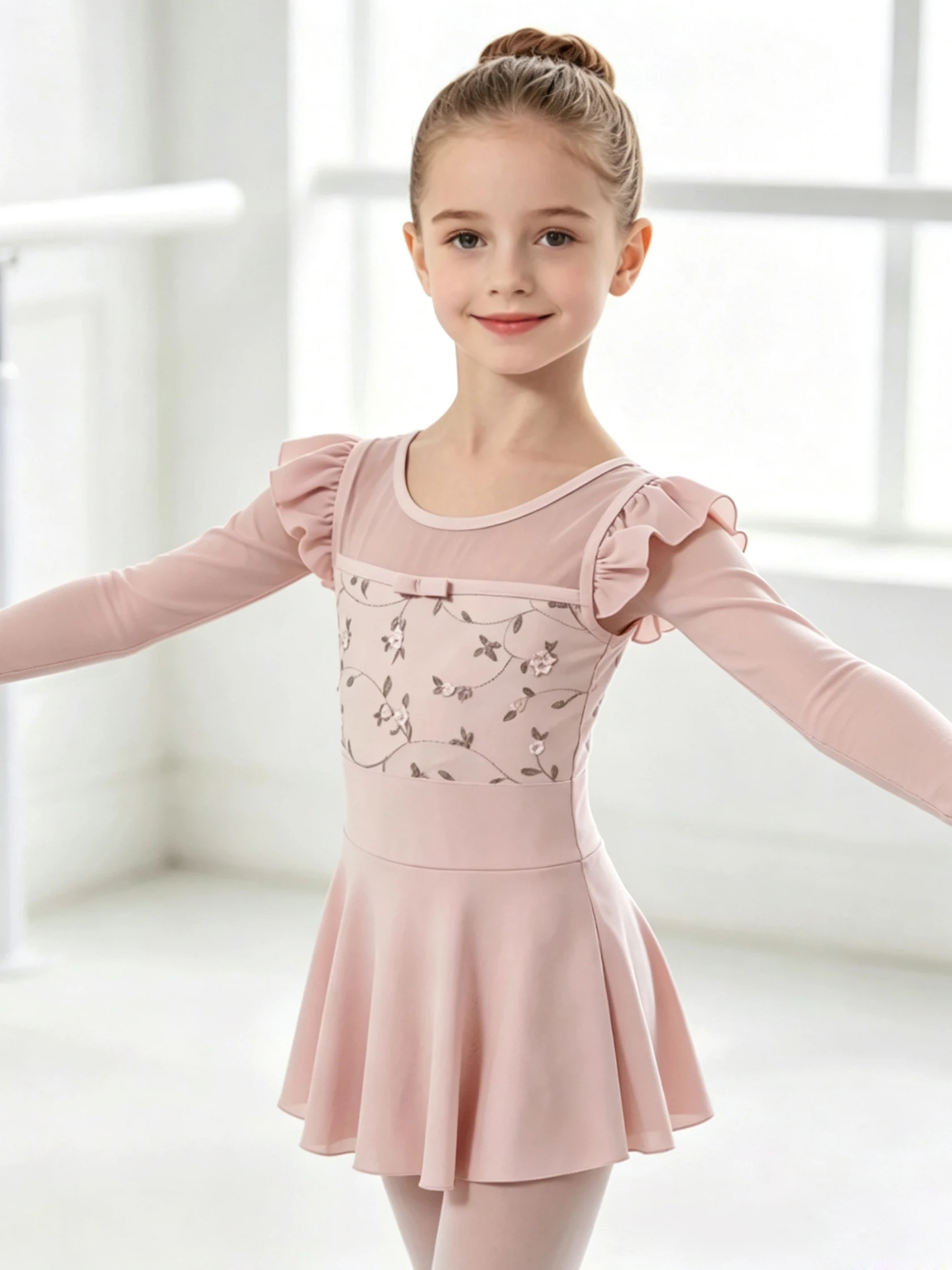 子供用バレエダンススーツ秋冬スタイル女の子バレエ試験練習用ワンピーススーツ長袖バレエスカート