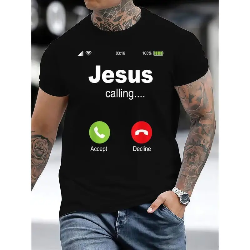 Jesus Calling - Christian Religious Bible Church T-Shirt for Men Clothing 100% Cotton Easter Wear Daily White Letter T Shirts