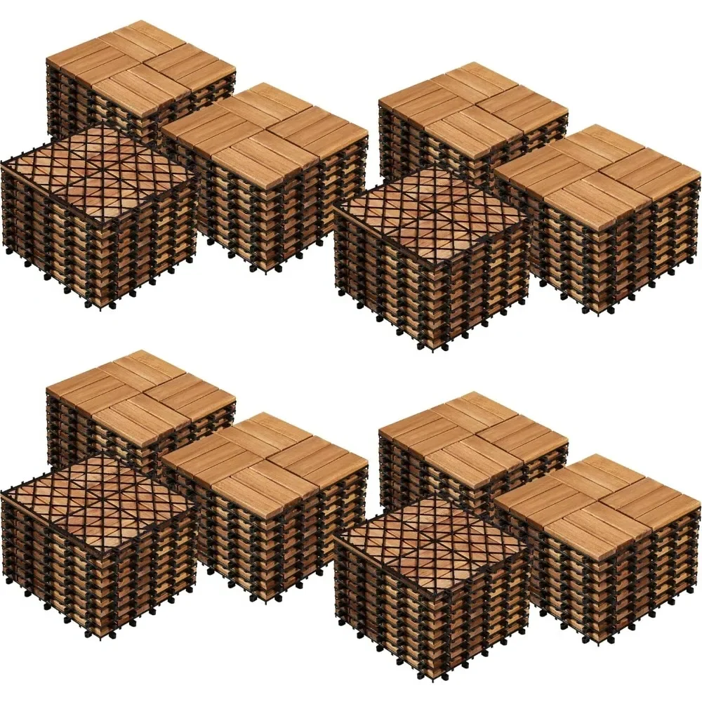 

108pcs Hardwood Interlocking Patio Deck Tiles Acacia Waterproof Wood Flooring Tiles for Patio Garden Poolside, 12'' X12''