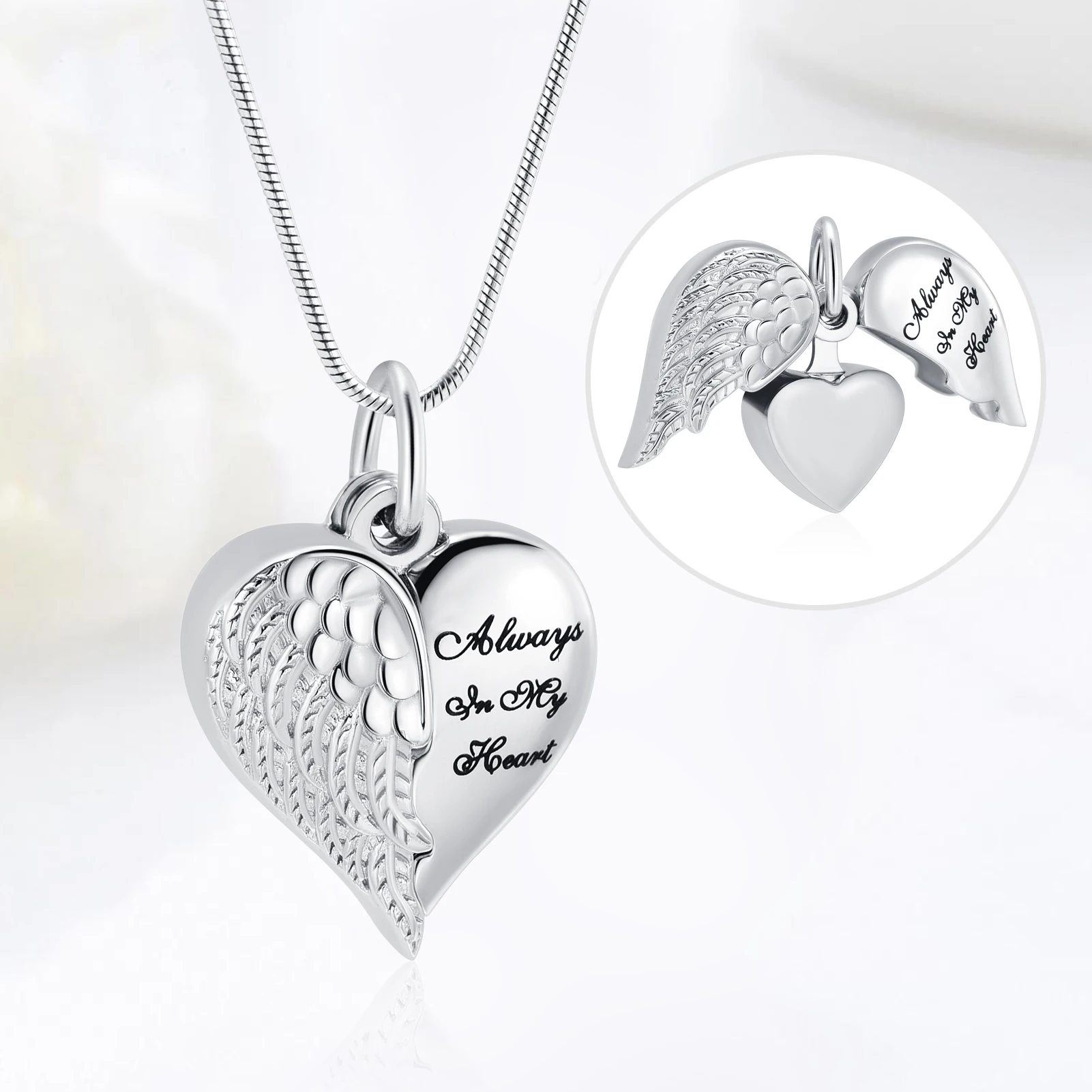Retractable Heart Wings Cremation Urn Jewelry Necklace cremation Jewelry for Ashes Keepsake Pendant Support Customize