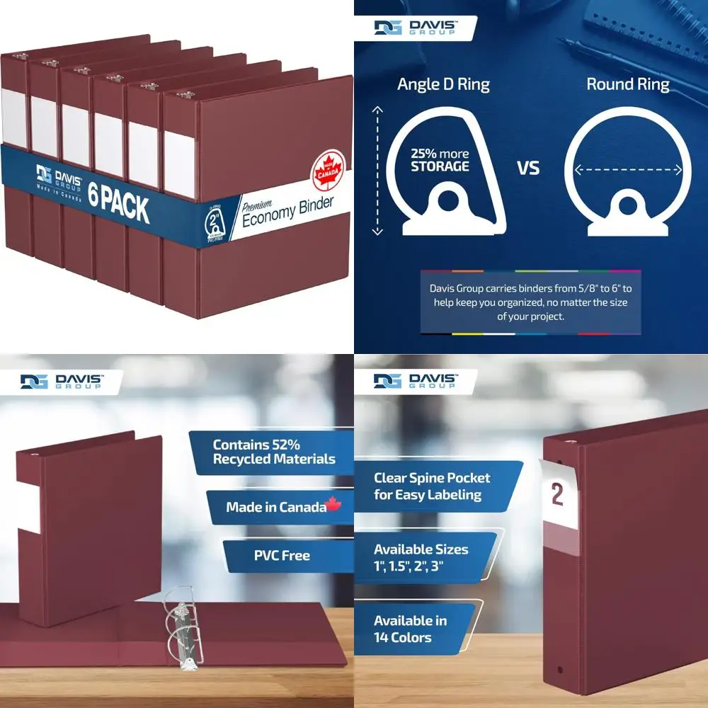 

Экономичные папки с D-образными кольцами, 6 упаковок, 2 дюйма, бордовые, идеально подходят для использования в школе или офисе, большая вместимость для хранения