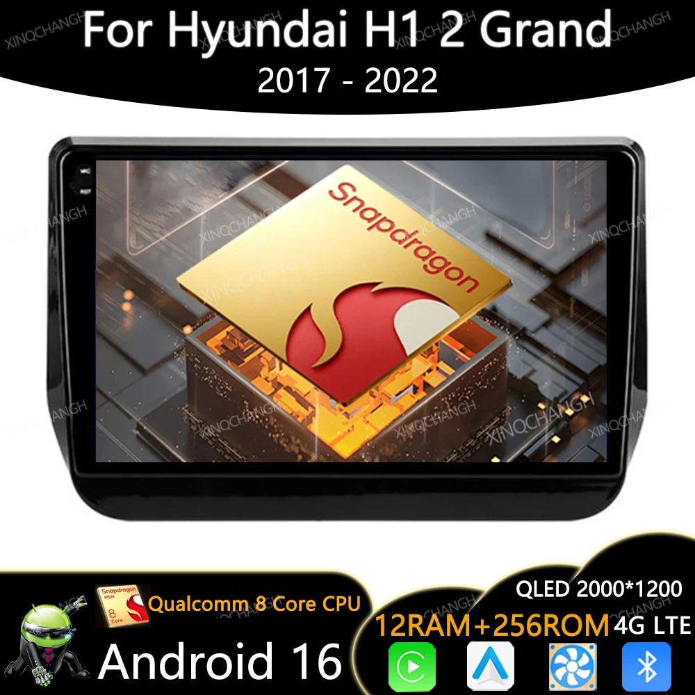 Android 16 Car Radio For Hyundai H1 2 Grand Starex TQ 2017 - 2022 BT 4G LTE 5G WIFI Head Unit Multimedia Video Player 2DIN QLED