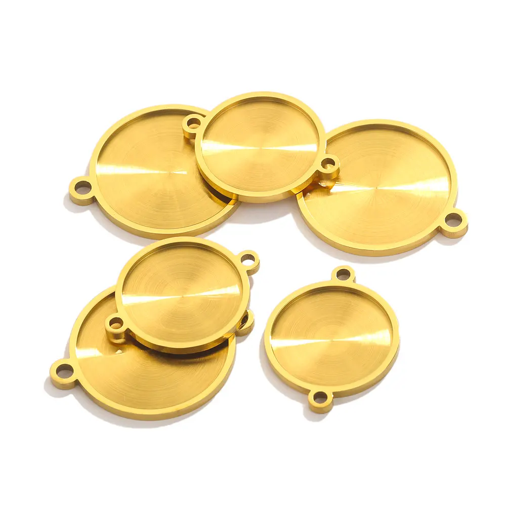 

4pcs 20/25mmStainless Steel Cabochon Cameo Base Settings Double Hole Pendant Base Blank Tray Bezel DIY Handmade Pendant Findings