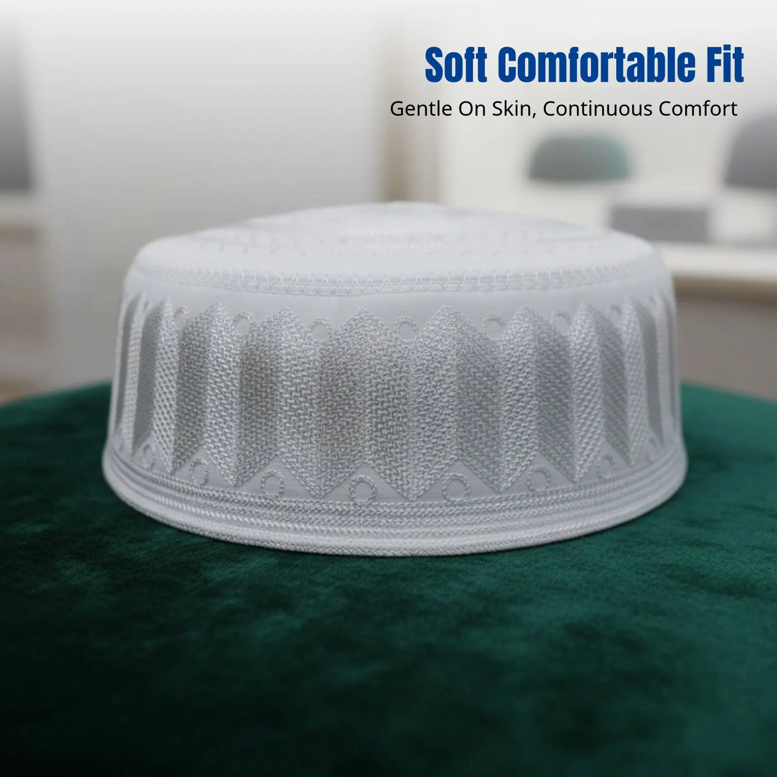 

Embroidered Muslim Prayer Cap for Men, Cotton Hat, Round Top, Fine Stitching, Traditional Design