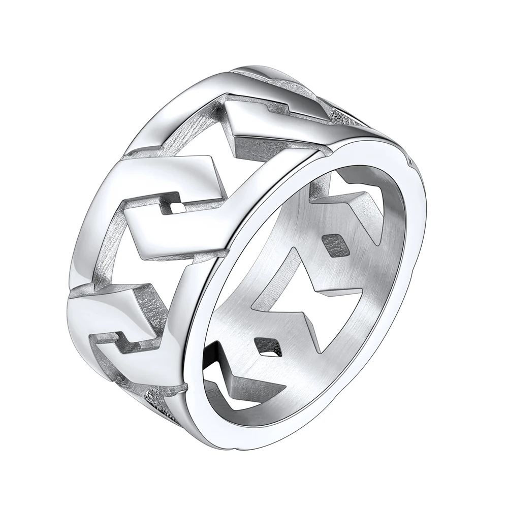 U7 Stainless Steel 10.5mm Wide Hexagon Chain Rings for Man Woman Size 7-14 Simple Classic Unisex Couple Jewelry Gift