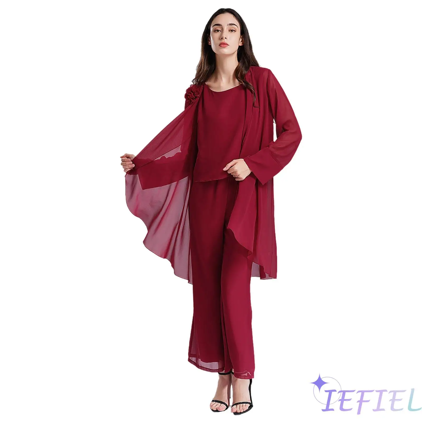 Abbigliamento da lavoro per ufficio da donna 3 pezzi completo da madre in Chiffon con canotta e Cardigan drappeggiato per le celebrazioni degli