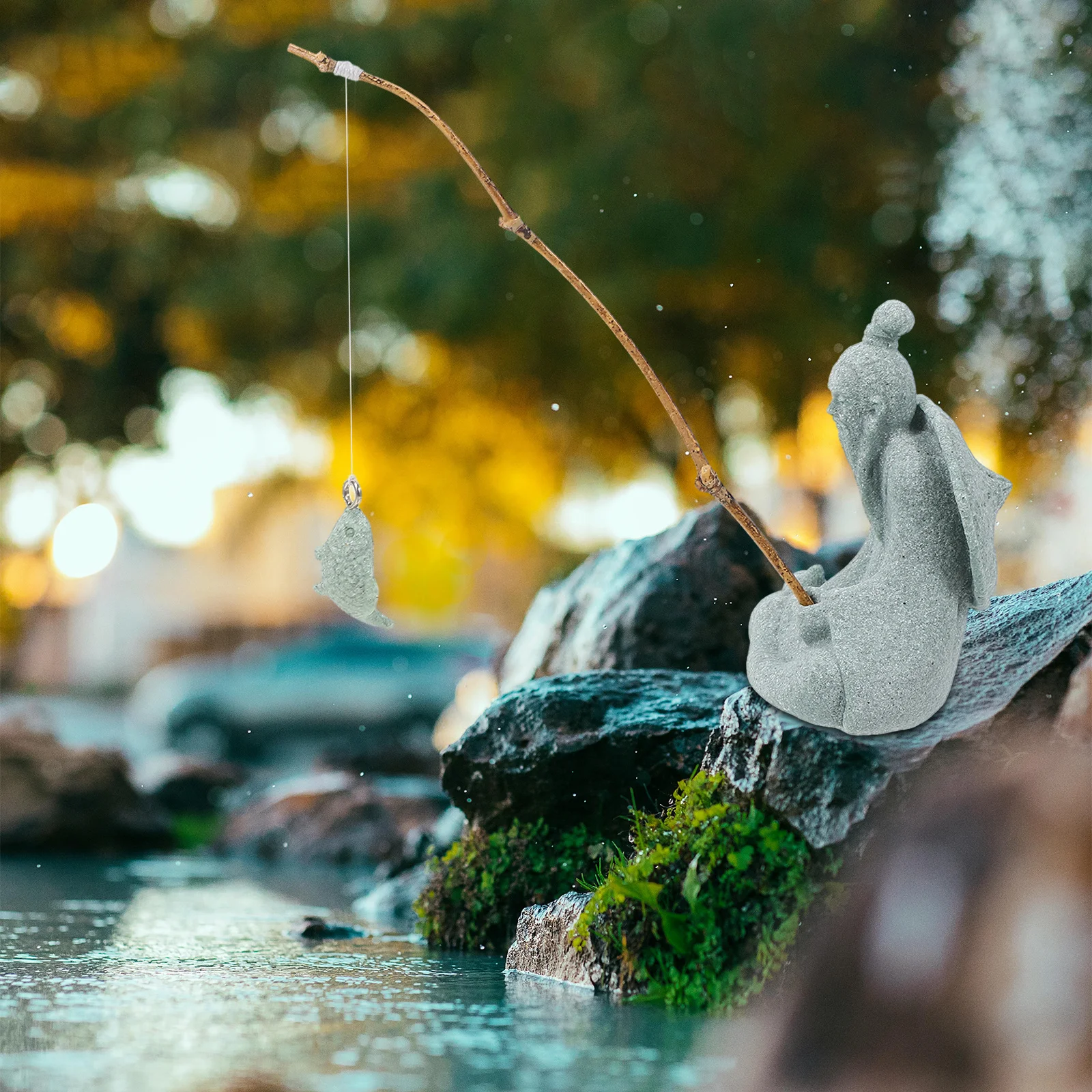 

1pc Realistic Fisherman Mini Bonsai Ornament Garden Patio Decor Japanese Style Aquarium Statue Small Landscape Decoration Home