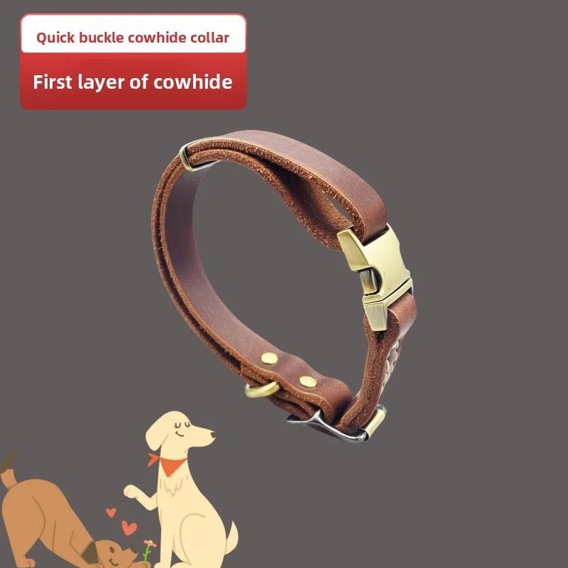 

Heavy Duty Leather Dog Collar Soft Genuine Cowhide with Metal Buckle for Small Medium Large Dogs Thick Belt Design Puppy Collar