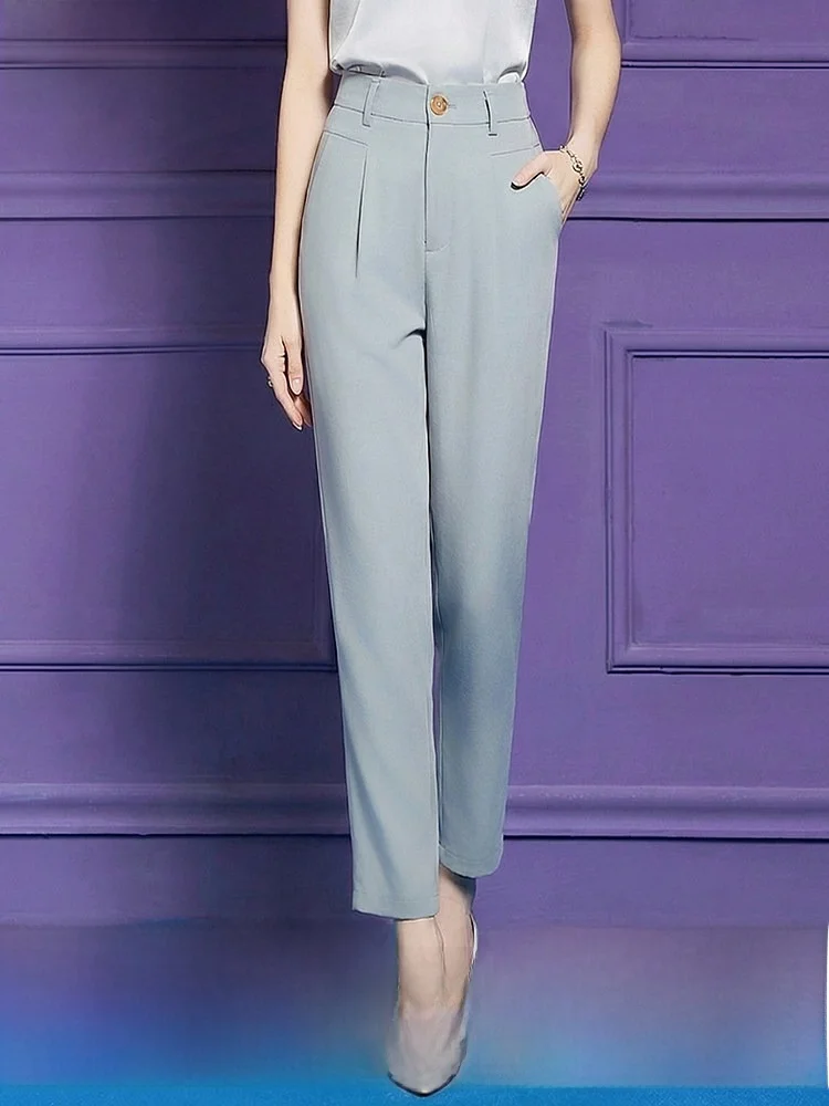 

Женские брюки с высокой талией, струящиеся, прямого кроя, для офиса и повседневной носки, укороченные (7/8)