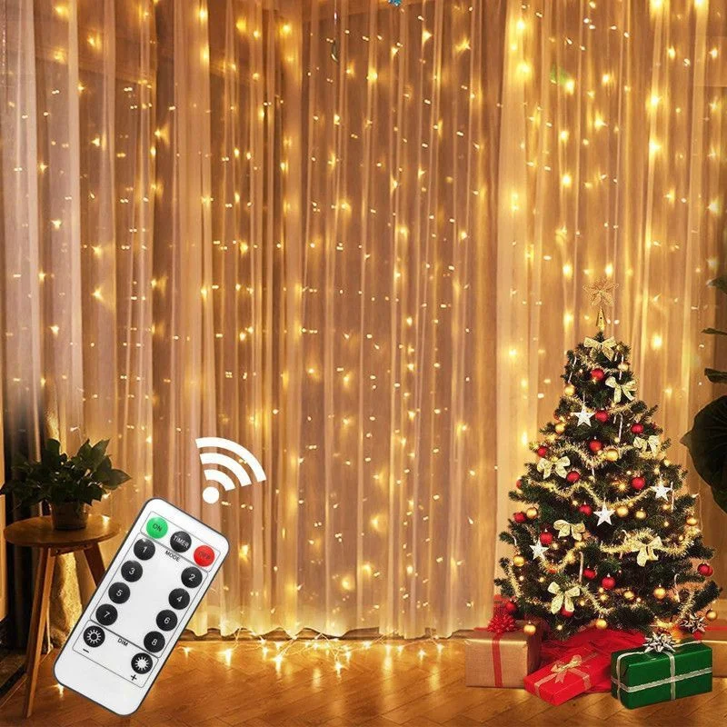 

Holiday LED Curtain Lights Christmas Decorations for Home USB Powered with Remote Control Wedding Indoor Bedroom Party Lights