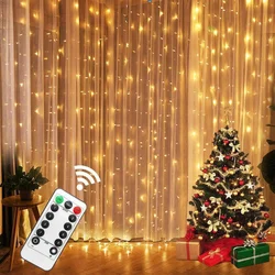 Cortina de luces LED para decoración navideña, luces alimentadas por USB con Control remoto para boda, dormitorio interior, fiesta