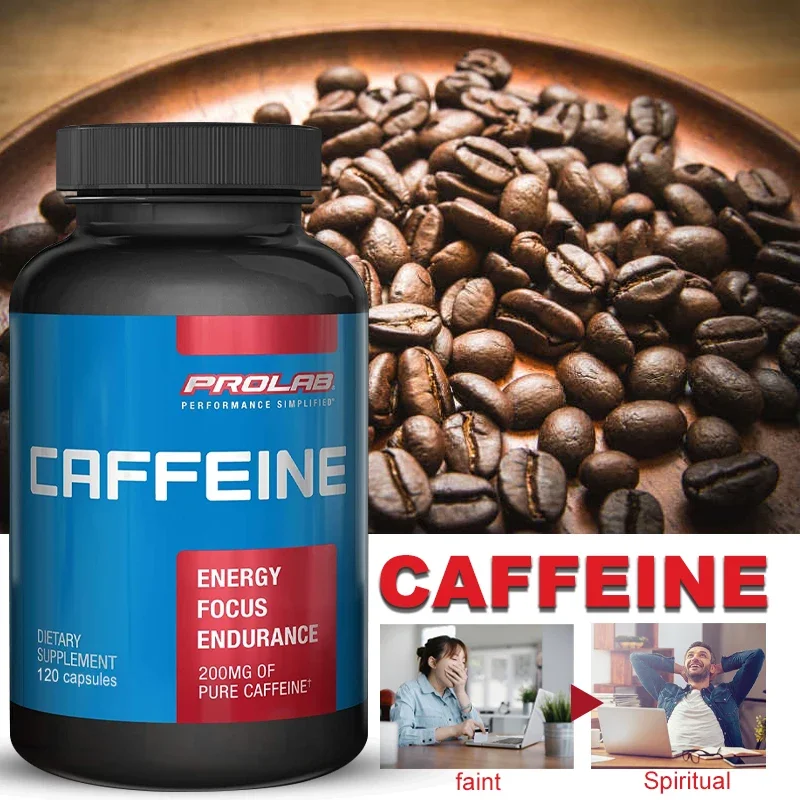 Maximum Potency Caffeine Capsules 200 Mg, Provides Energy & Focus, Reduces Fatigue, Increases Endurance Non-GMO