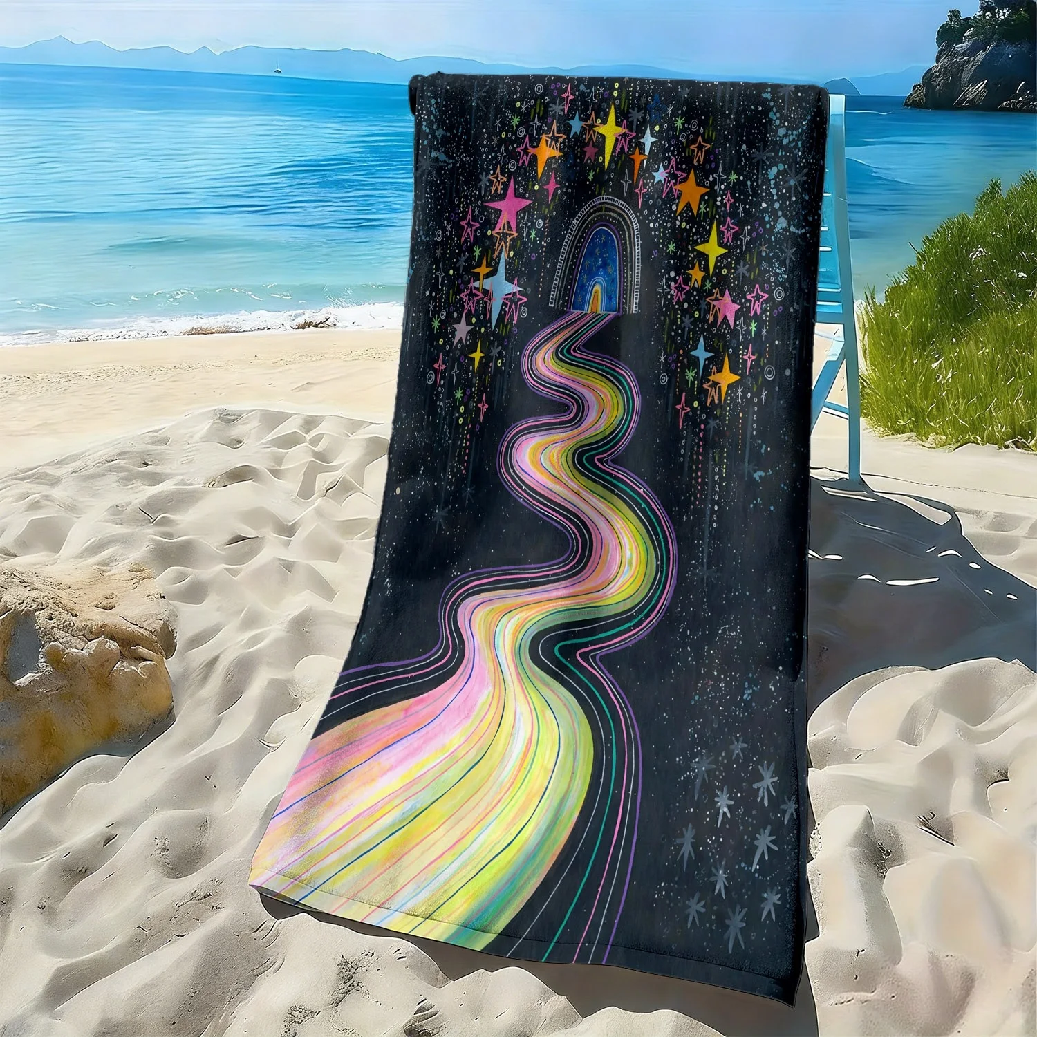 Fantasy starry sky tunnel pattern polyester microfiber beach towel is highly absorbent, suitable for swimming and beach outings