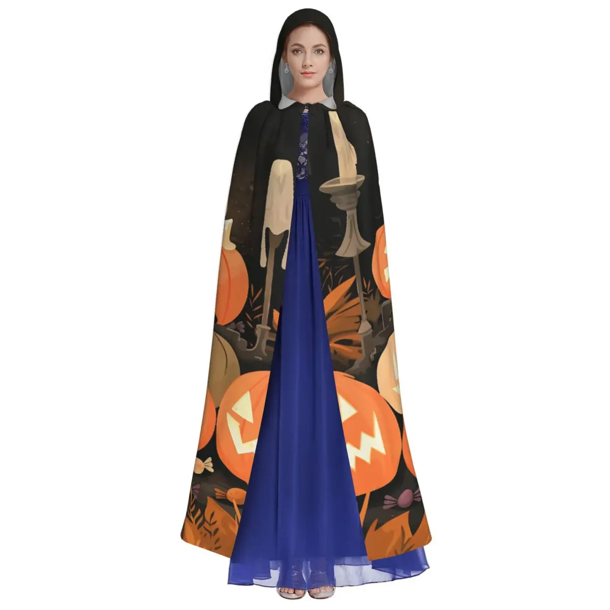 Spooky Goose Halloween Hooded Cloak Pumpkin Bats Aldult Cape Unique Costume Party Accessory