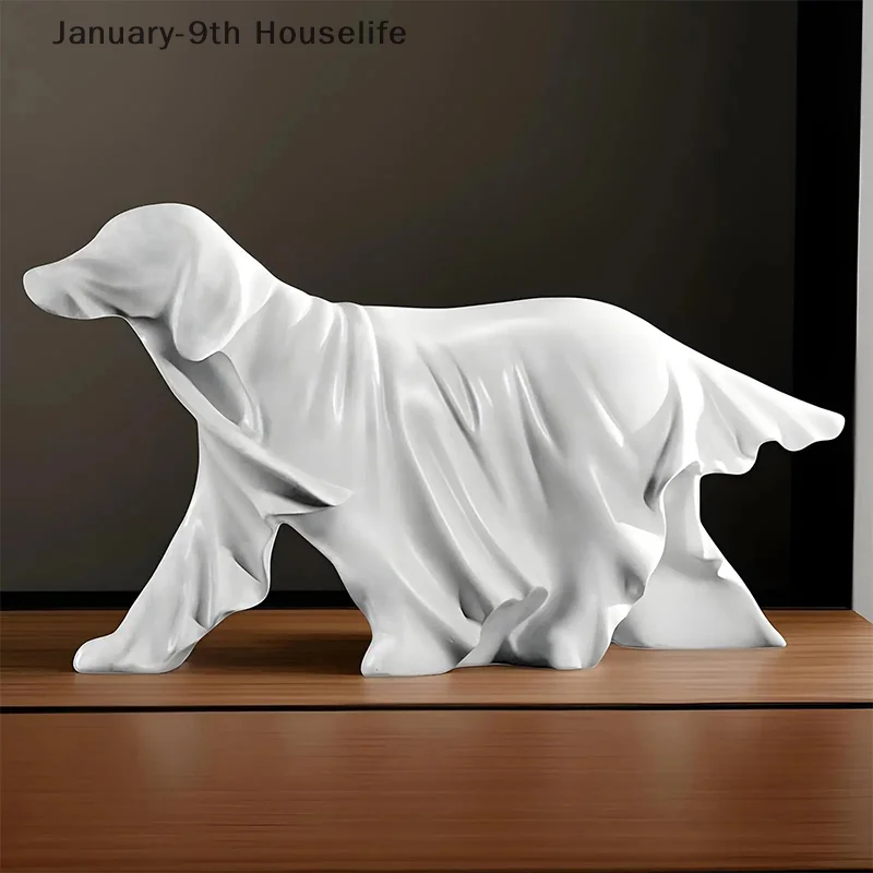 Świecąca Statuetka Psa Ducha Dekoracja Halloweenowa Ozdoby z Żywicy Dekoracja Domu na Imprezę Świąteczną