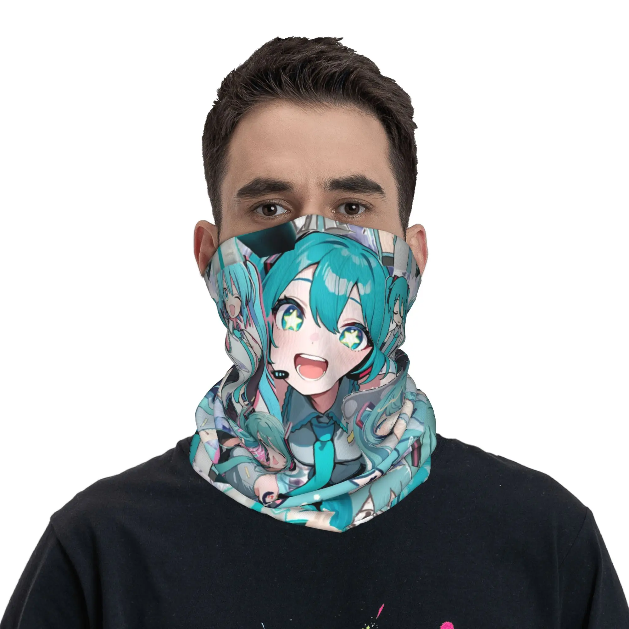 

Hatsune Miku Anime Bandana Winter Neck Warmer Women Windproof Wrap Face Scarf for Hiking Gaiter Headband