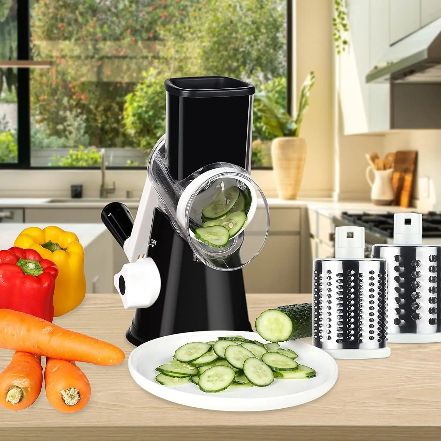 Rotary Cheese Grater Manual Vegetable Cutter Multi-function Fruit Slicer Nuts Grinder with Stainless Steel Blade Kitchen Gadgets