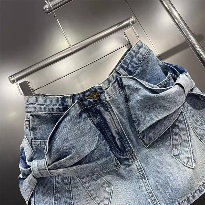 2025 Cute Bow Sweet Kawaii Mini Denim Skirt Harajuku Hot Girl Solid Color Retro Grunge Skater Gothic Women's Summer A Line Skirt