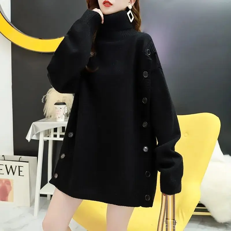 Turtleneck Female Pullover Trend Long Sleeve on Promotion Attractive Japanese Style Light Warm Loose Knitted Sweaters for Women