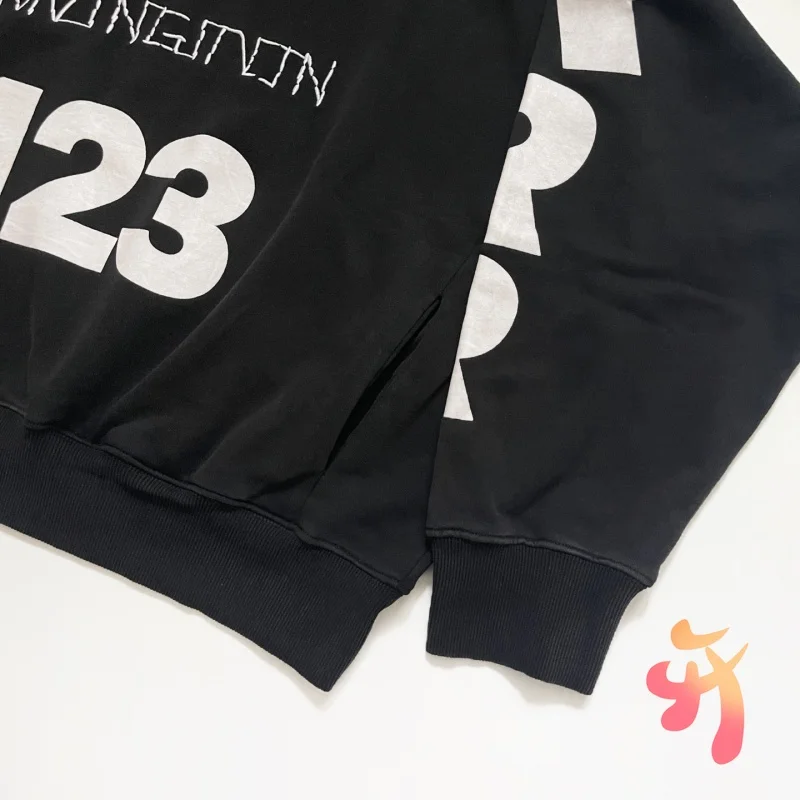 ملابس الشارع الأمريكية المطرزة بأحرف RRR123 هوديس المتضخم 123 جرافيتي طباعة هودي غسلها بلوزات سوداء الرجال النساء #3