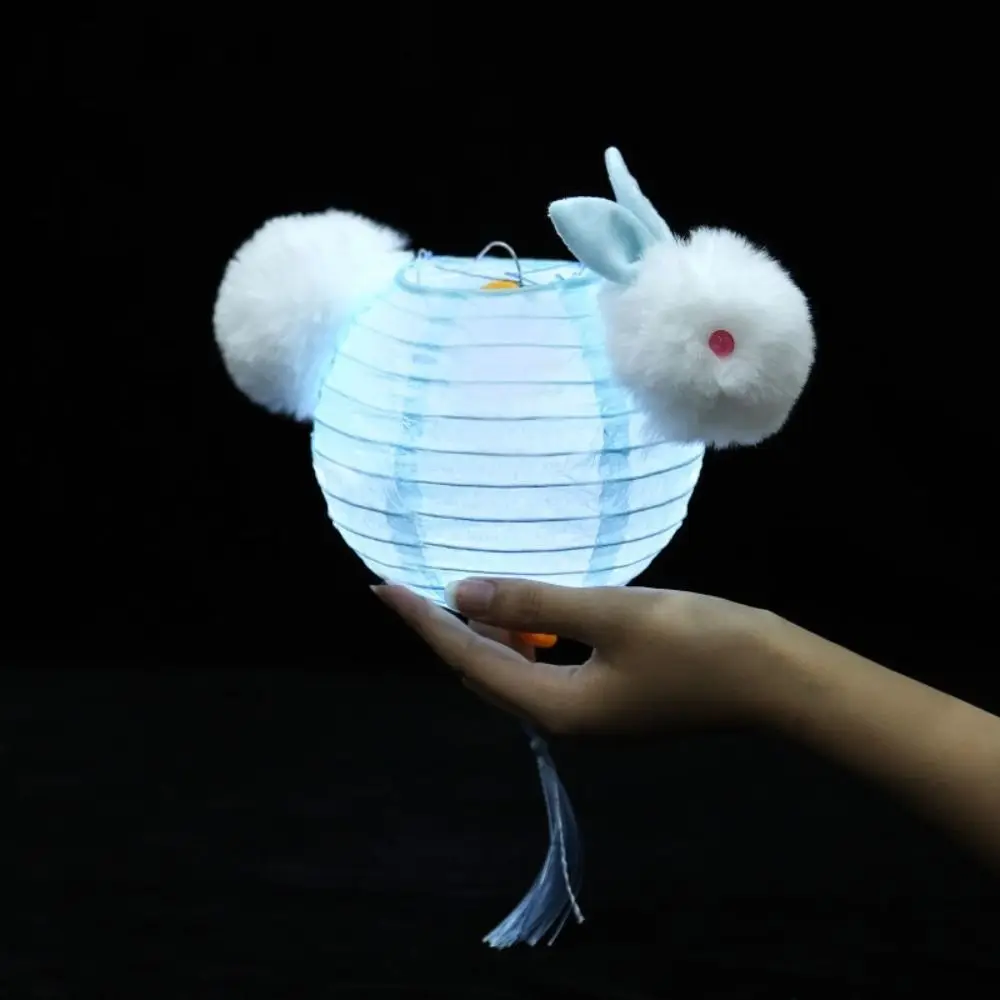 Cute Chinese Rabbit Lantern Traditional Blessing LED Lantern Toys Portable Handmade Handheld Paper Lamp Kindergarten