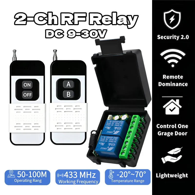2 Channels 433Mhz RF Wireless Remote Control Switch DC 12V 24V Relay 2CH Receiver Module For Garage Door Curtain Light