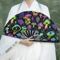 In The Dark Mushroom Folding Fan  Vibrant Neon Psychedelic Design Handheld PP Material for Parties Raves Halloween 4