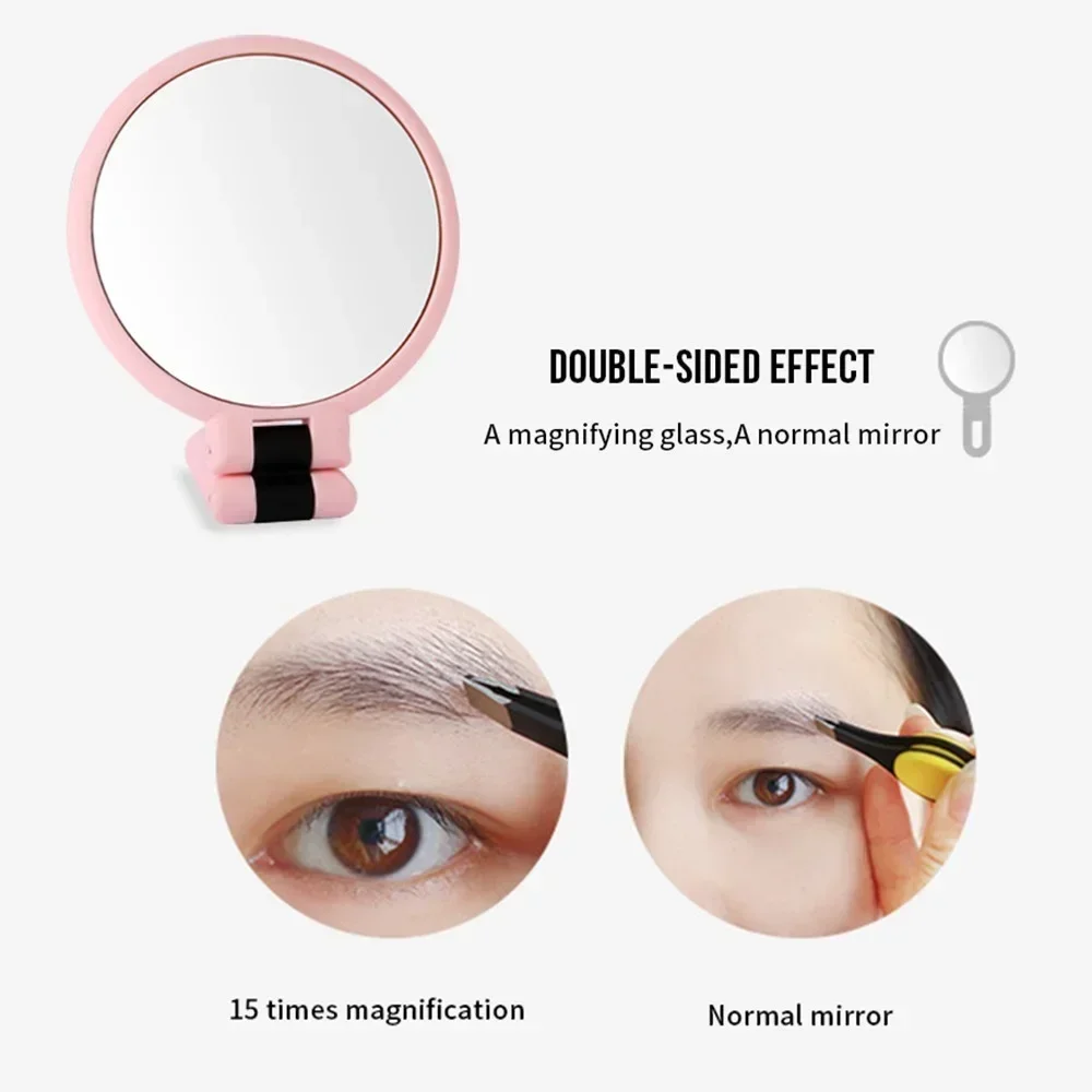 10/15X 180° Rotatable Magnifying Light Makeup Mirror Handheld Folding Double Sided Makeup Vanity Mirror Portable Makeup Tool