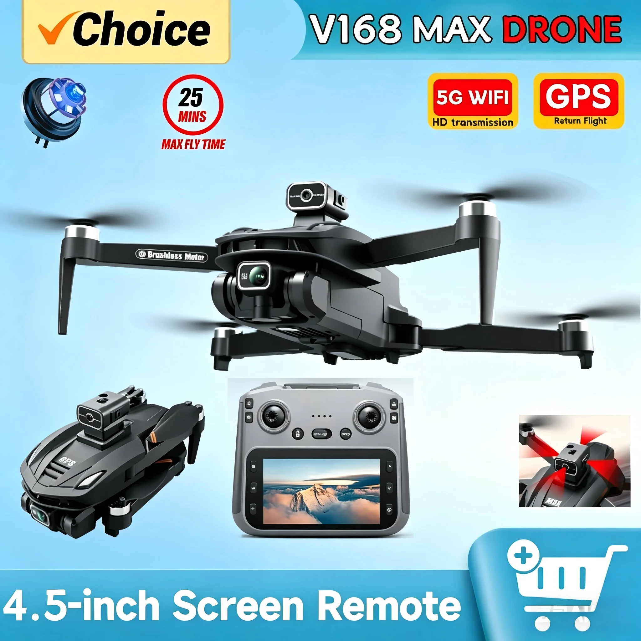 NEW V168 MAX GPS Drone Professional 8K Aerial Avoiding Obstacle With Large Screen Remote Control Folding Brushless Drone