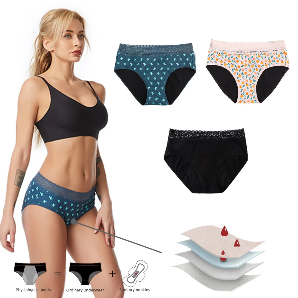 

Cross border plus size printed four layer physiological underwear with instant suction and leak proof bottom, no need to wear sa