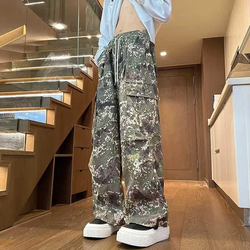 

PopSummer American Camouflage Workwear Pants Loose Wide Leg Casual Trousers For Men And Women High Street Vintage Multi-Pocket