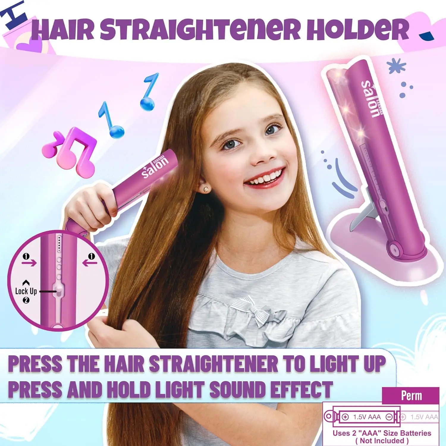 Kit de juguetes de peluquería de belleza para niñas de 8 piezas con alisador y accesorios de peinado, juego de estilista de muñecas de juego de simulación de moda, Navidad