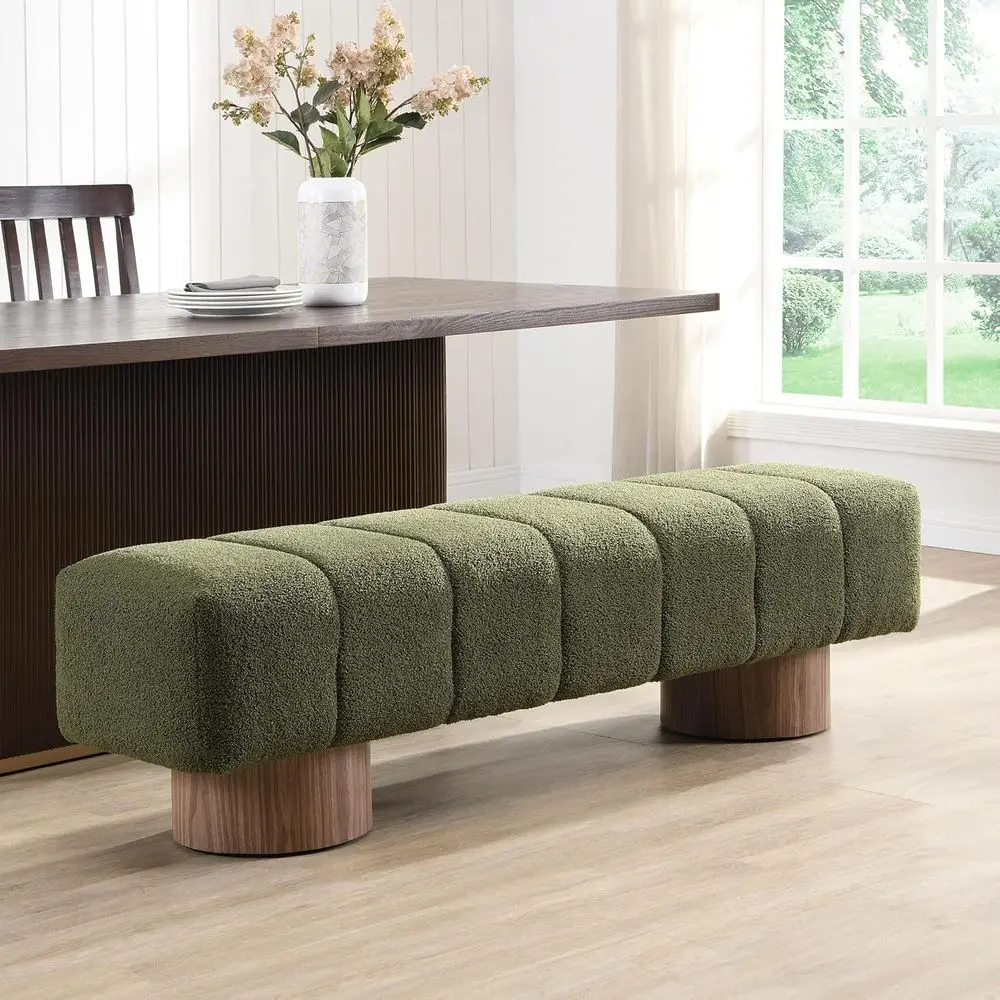 

64 Upholstered Dining Bench, Entryway Ottoman with Boucle Top and Wood Legs, 300 LB Capacity, Multi-Functional for Bedroom, Livi